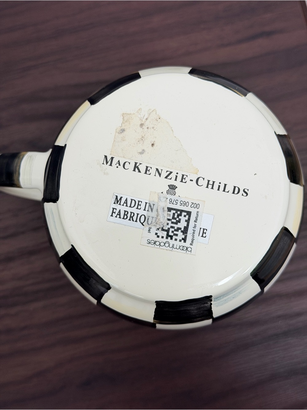 MacKenzie-Childs Black and Cream Checkered Ceramic Mug - Picture 5 of 5